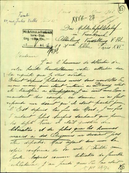 Lettre adressée aux autorités allemandes le 4 mai 1942 par l'épouse aryenne d'un Juif du nom de Taub 